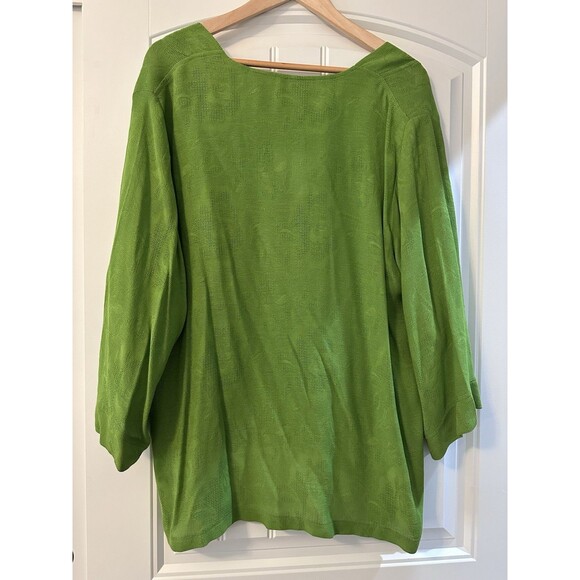 PalaPala Womens Blouse Top Size M/L GreenFloral Embroidered Lagenlook 3/4 Sleeve - Picture 4 of 10